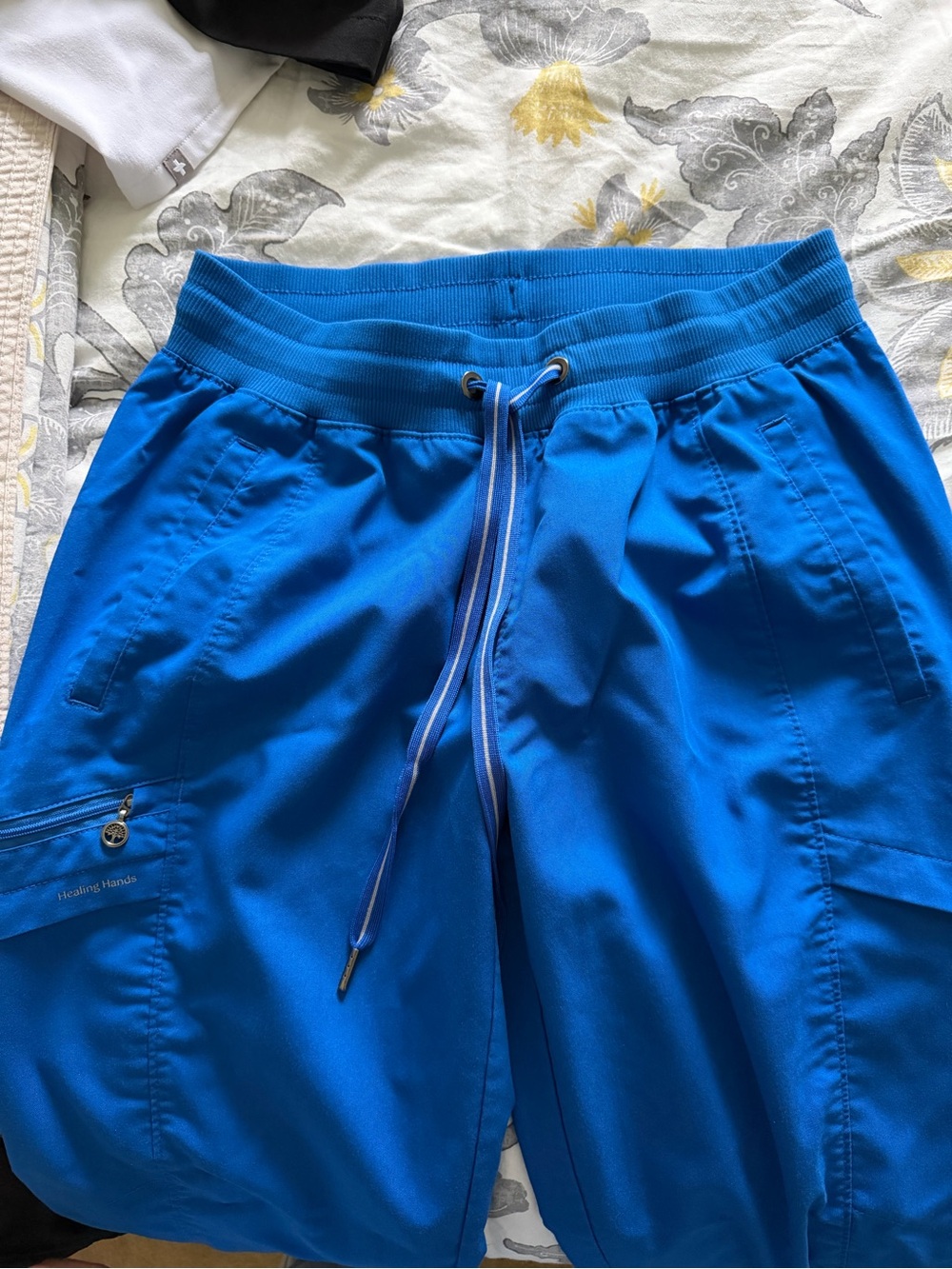 Healing hands Bright Blue Drawstring Jogger Scrub TOP + BOTTOM